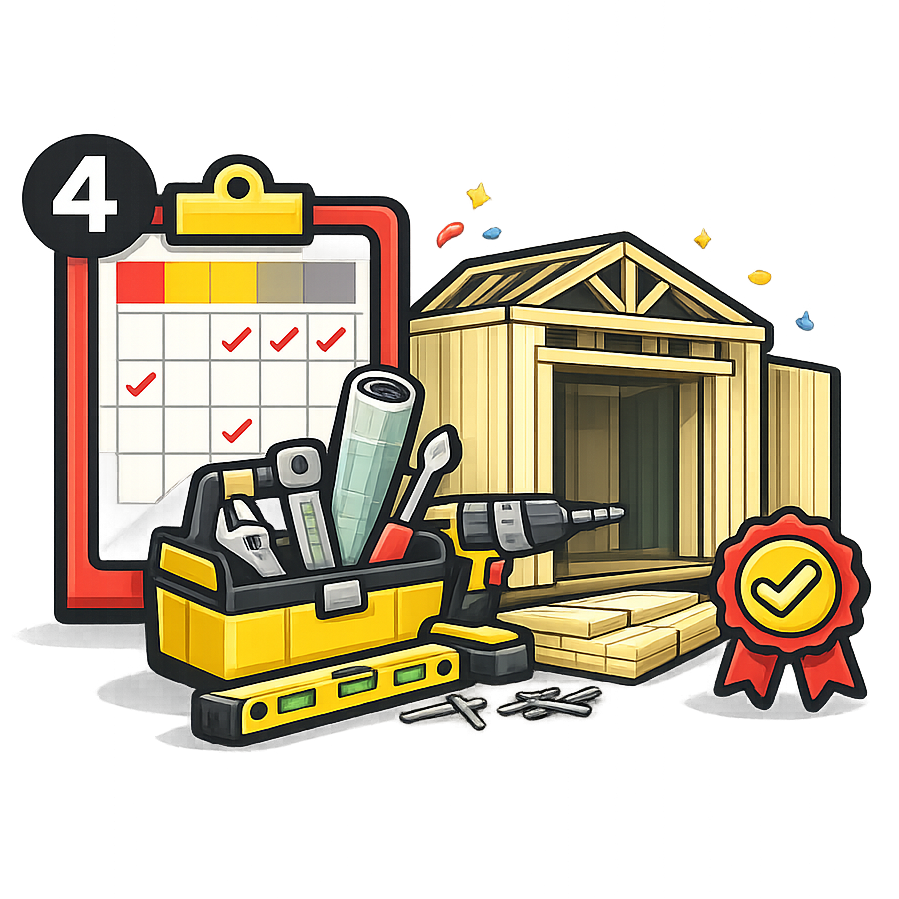 Icon representing on-site shed construction and final walkthrough