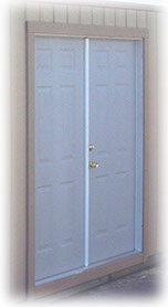 Double Steel Entry doors on storage shed